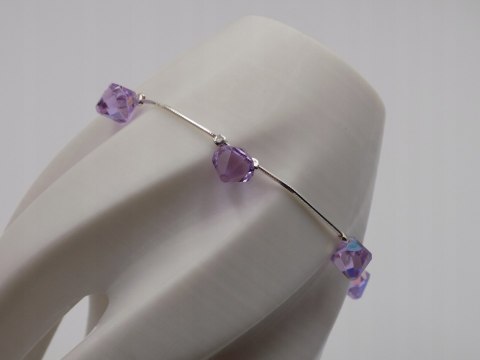 Piękna srebrna damska bransoletka - FIOLETOWE CYRKONIE srebro 925 biżuteria