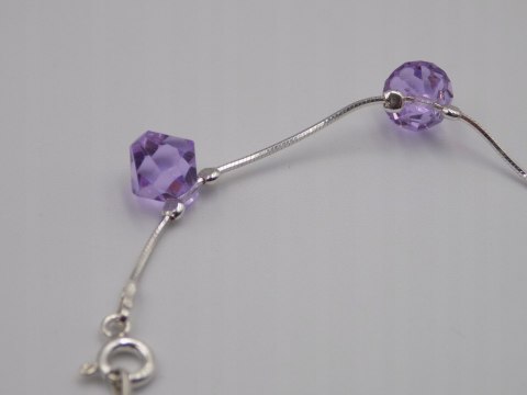 Piękna srebrna damska bransoletka - FIOLETOWE CYRKONIE srebro 925 biżuteria