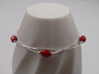 Piękna srebrna damska bransoletka - czerwone koraliki, srebro 925 biżuteria