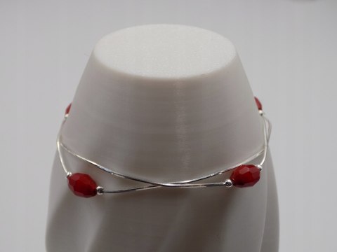 Piękna srebrna damska bransoletka - czerwone koraliki, srebro 925 biżuteria
