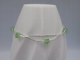 Piękna srebrna damska bransoletka - zielone koraliki, srebro 925 biżuteria