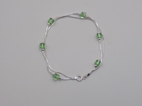 Piękna srebrna damska bransoletka - zielone koraliki, srebro 925 biżuteria