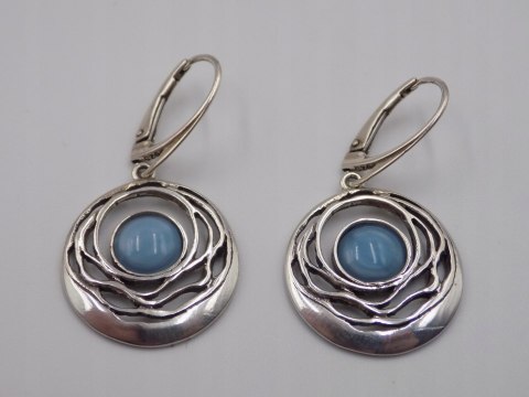 Piękne stare srebrne kolczyki ażurowe AGAT KOŁA srebro VINTAGE biżuteria