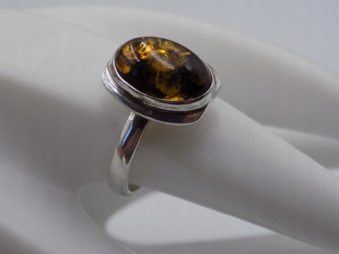 Piękny stary srebrny damski pierścionek BURSZTYN roz.18 biżuteria VINTAGE