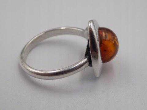Piękny stary srebrny damski pierścionek BURSZTYN roz.19 biżuteria VINTAGE