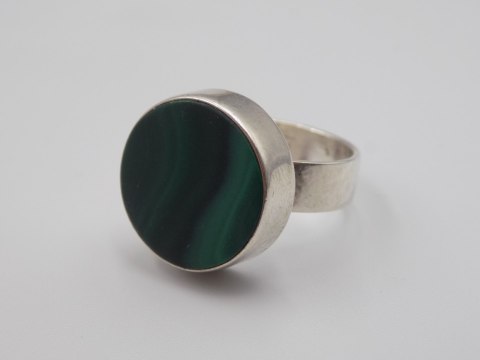 Piękny stary srebrny pierścionek MALACHIT r. 15/16 biżuteria srebro VINTAGE