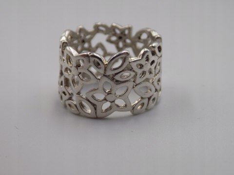 Srebrny ażurowy pierścionek/obrączka KWIATY - r. 11/12 srebro 925 VINTAGE