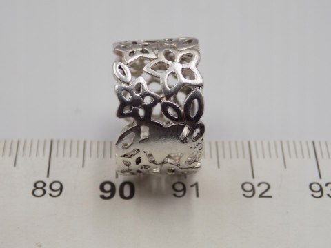 Srebrny ażurowy pierścionek/obrączka KWIATY - r. 11/12 srebro 925 VINTAGE