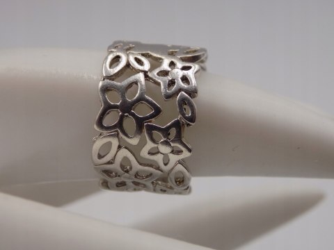 Srebrny ażurowy pierścionek/obrączka KWIATY - r. 11/12 srebro 925 VINTAGE