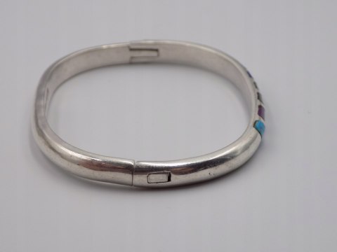 Stara srebrna damska bransoletka KOŁO BANGLA MEXICO 925 TURKUS MALACHIT