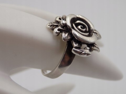 Stary srebrny damski pierścionek RÓŻA roz.12-srebro 925-biżuteria VINTAGE