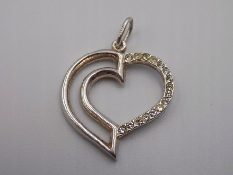 Stary srebrny damski wisiorek/zawieszka SERCE cyrkonie biżuteria VINTAGE