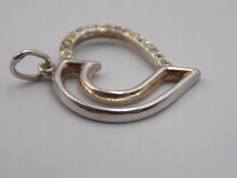 Stary srebrny damski wisiorek/zawieszka SERCE cyrkonie biżuteria VINTAGE