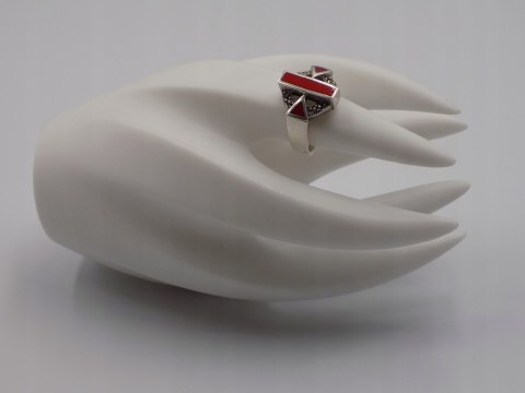 Stary srebrny pierścionek emalia+markazyty roz.13 srebro biżuteria VINTAGE