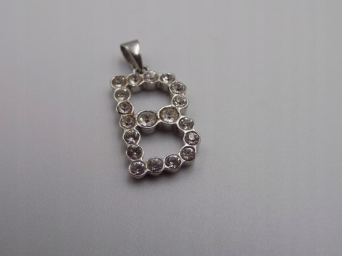 Stary srebrny wisiorek/zawieszka " B " CYRKONIE srebro VINTAGE biżuteria