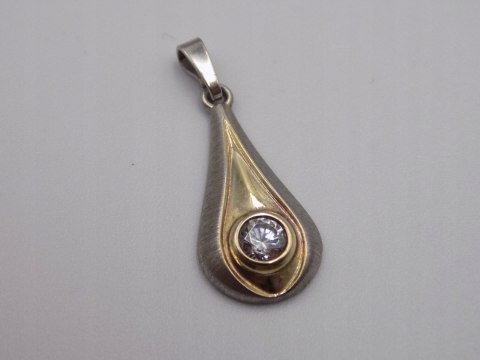 Stary srebrny wisiorek/zawieszka ZŁOCENIE CYRKONIA srebro VINTAGE biżuteria