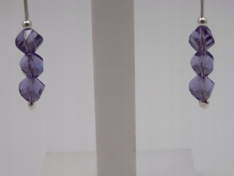 Piękne, damskie, srebrne kolczyki FIOLETOWE CYRKONIE srebro 925 biżuteria