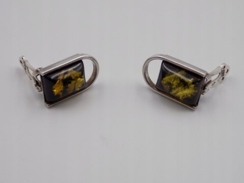 Piękne, stare, srebrne klipsy BURSZTYN - srebro 925 - VINTAGE biżuteria