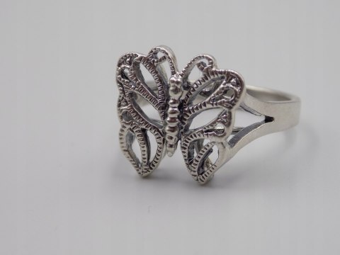 Stary, piękny, srebrny, pierścionek MOTYL roz. 18 srebro VINTAGE biżuteria