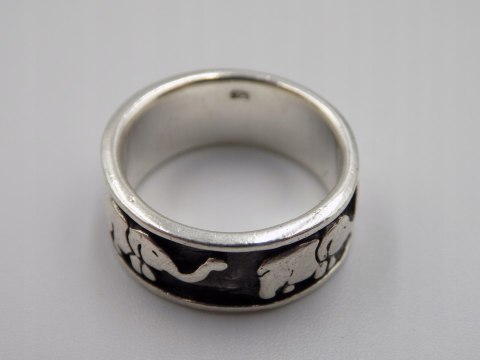 Stary srebrny piękny pierścionek obrączka SŁONIE roz. 12/13 srebro VINTAGE