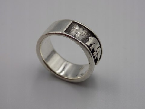 Stary srebrny piękny pierścionek obrączka SŁONIE roz. 12/13 srebro VINTAGE