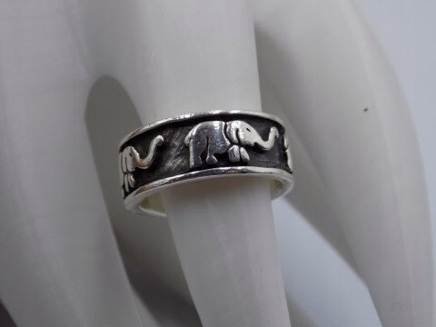 Stary srebrny piękny pierścionek obrączka SŁONIE roz. 12/13 srebro VINTAGE