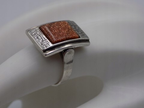 Stary, srebrny, pierścionek PIASEK PUSTYNI roz. 14 srebro VINTAGE biżuteria