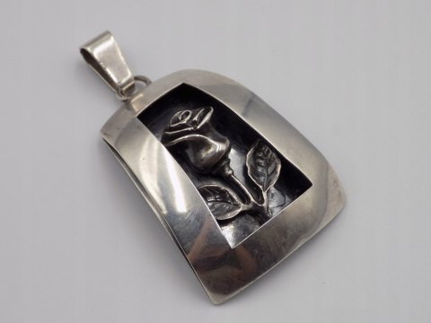 Stary, srebrny, wisiorek / zawieszka RÓŻA srebro 925 VINTAGE biżuteria