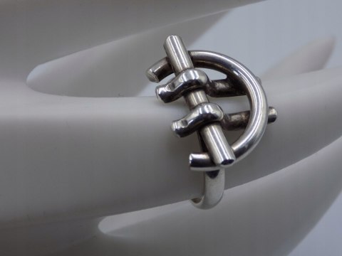 Autorski,stary,srebrny,damski pierścionek KLAMRA roz. 13 srebro 925 VINTAGE