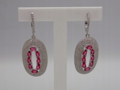 Bajeczne, srebrne, damskie kolczyki CYRKONIE róż - srebro 925 - biżuteria