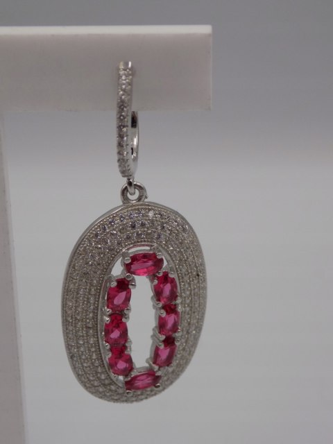 Bajeczne, srebrne, damskie kolczyki CYRKONIE róż - srebro 925 - biżuteria