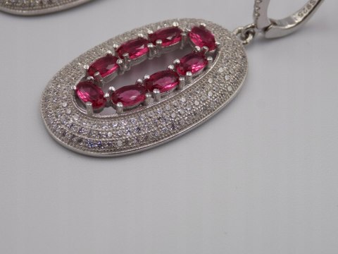 Bajeczne, srebrne, damskie kolczyki CYRKONIE róż - srebro 925 - biżuteria