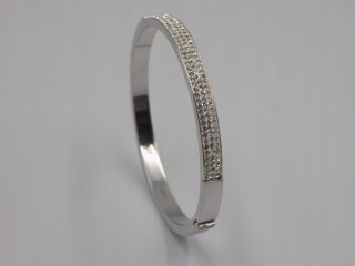 Piękna, srebrna, damska, bransoletka - BANGLA - KOŁO otwierane - cyrkonie