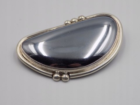 Piękna, stara, damska, duża, srebrna broszka HEMATYT - srebro 925