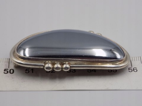 Piękna, stara, damska, duża, srebrna broszka HEMATYT - srebro 925