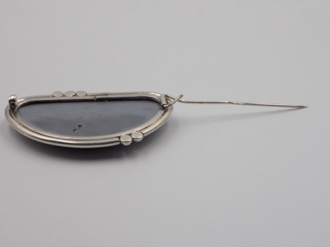 Piękna, stara, damska, duża, srebrna broszka HEMATYT - srebro 925