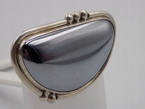 Piękna, stara, damska, duża, srebrna broszka HEMATYT - srebro 925