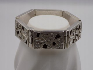 Piękna, stara, damska, srebrna bransoletka WZORKI, PROSTOKĄTY - srebro 925