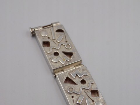 Piękna, stara, damska, srebrna bransoletka WZORKI, PROSTOKĄTY - srebro 925