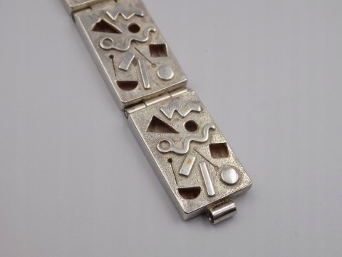 Piękna, stara, damska, srebrna bransoletka WZORKI, PROSTOKĄTY - srebro 925