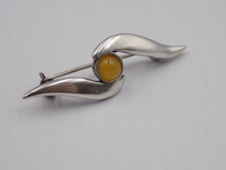 Piękna, stara, damska, srebrna broszka - BURSZTYN srebro VINTAGE biżuteria