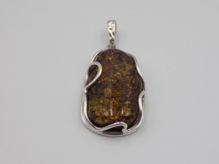 Piękny, damski srebrny wisiorek / zawieszka - BURSZTYN - srebro 925