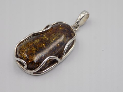Piękny, damski srebrny wisiorek / zawieszka - BURSZTYN - srebro 925