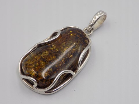 Piękny, damski srebrny wisiorek / zawieszka - BURSZTYN - srebro 925
