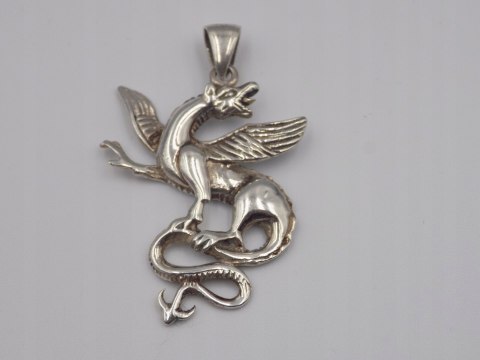 Piękny, damski srebrny wisiorek, zawieszka SMOK - srebro 925 - w: 8,82 g.