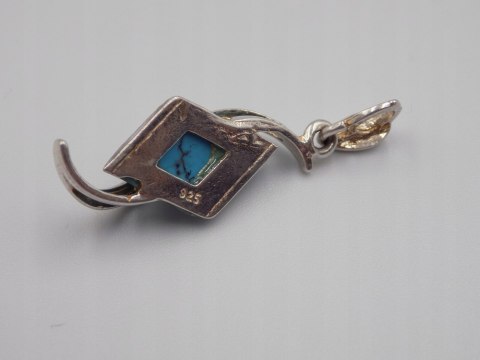 Piękny, damski, srebrny wisiorek / zawieszka TURKUS srebro - biżuteria