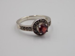 Piękny, srebrny, damski pierścionek MARKAZYTY + CYRKONIA roz. 14 /15 srebro