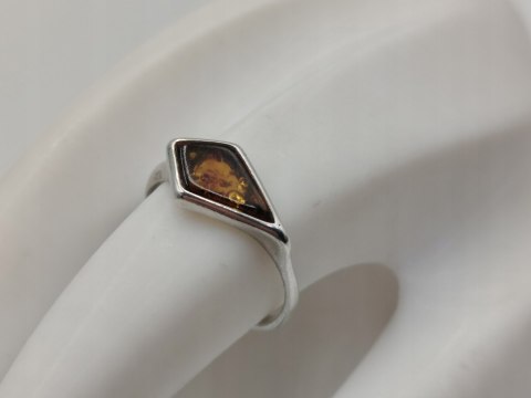 Piękny stary srebrny damski pierścionek BURSZTYN r.15 biżuteria VINTAGE