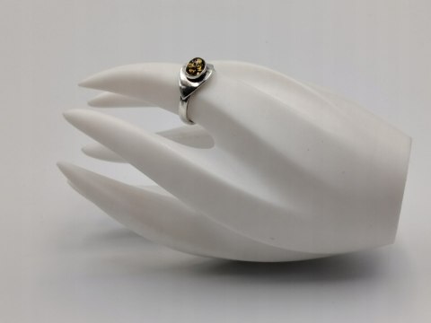 Piękny stary srebrny damski pierścionek BURSZTYN r.18 biżuteria VINTAGE