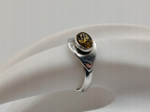 Piękny stary srebrny damski pierścionek BURSZTYN r.18 biżuteria VINTAGE